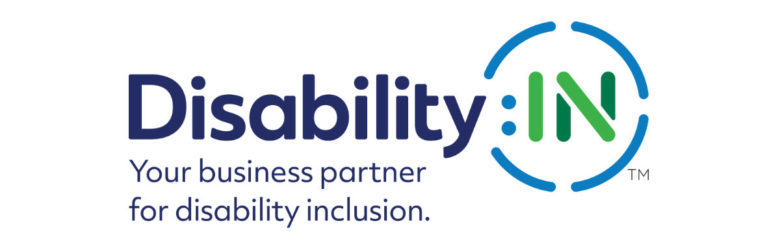 Logo for Disability:IN with the tag line "Your business partner for disability inclusion."